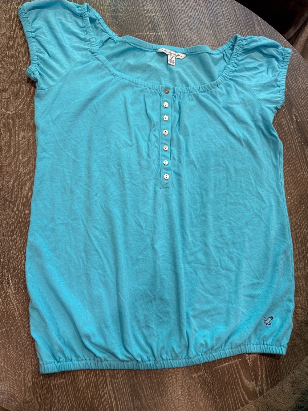 American Eagle Outfitters Turquoise Short Sleeve Henley Top